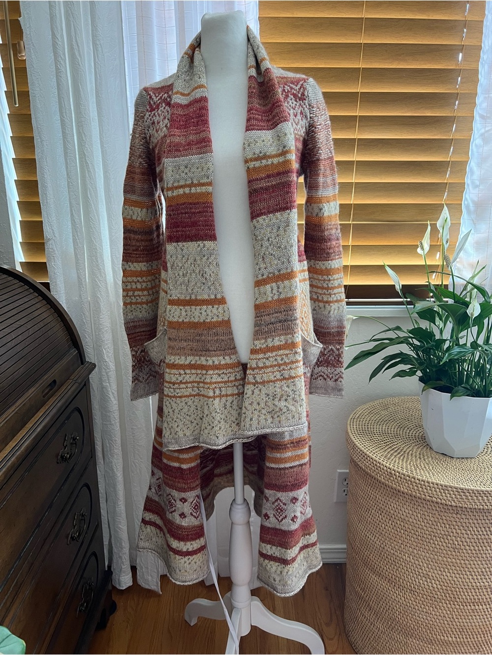 Free People Striped Open-Front Cardigan in Rust, Cream & Mustard